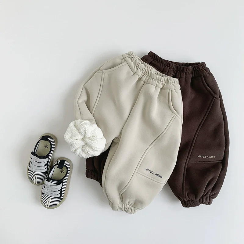 

Winter Warm Baby Girls Boys Cotton Loose Thick Fleece Lined Sweatpants Children Outfit Bottoms Kids Outdoor Track Trousers 1-8Yr