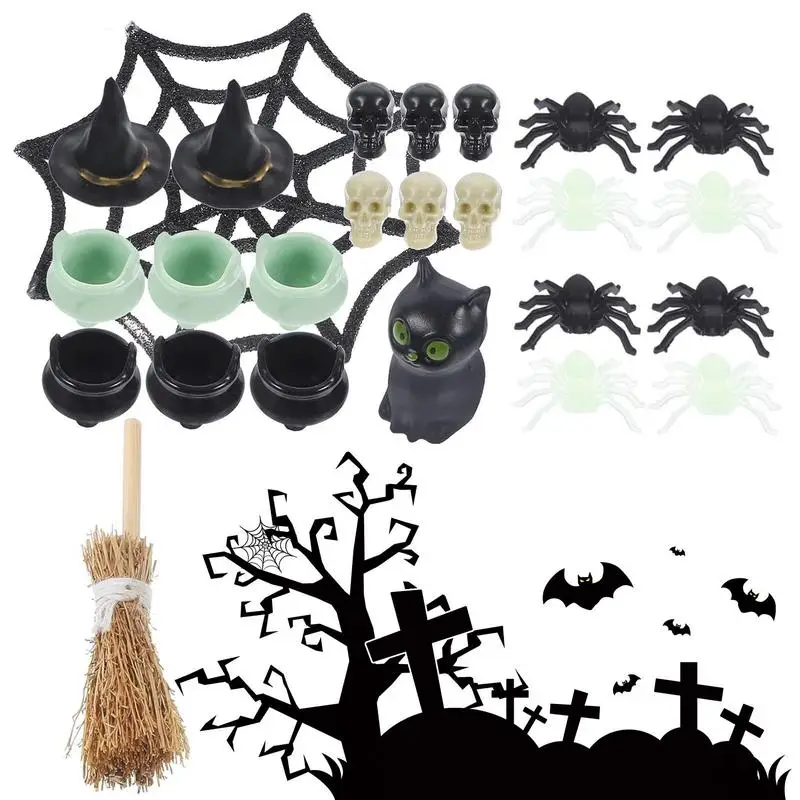 

Миниатюрные фигурки на Хэллоуин, фигурки черепов, мини-фигурки черного цвета, многоразовые мини-игрушки для Хэллоуина, страшные миниатюры, кукольный домик