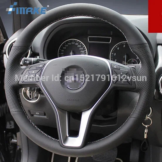 For Benz B180 High Quality Hand-stitched Anti-Slip Black Leather Gray Thread DIY Steering Wheel Cover