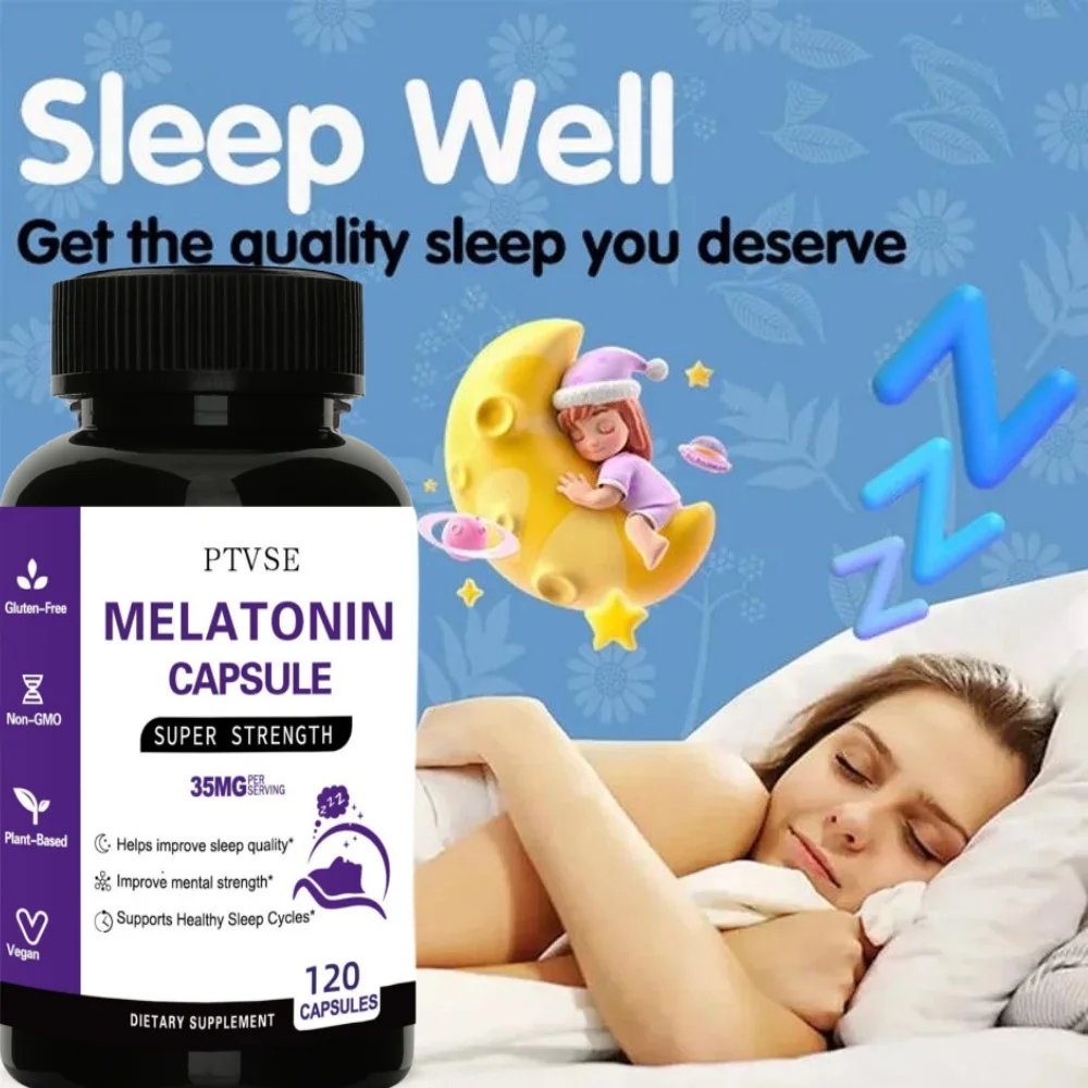 Ptvse Premium Melatonin Capsules - Assist with Falling Asleep, Promote Healthy Sleep Quality, Nighttime Support Supplement