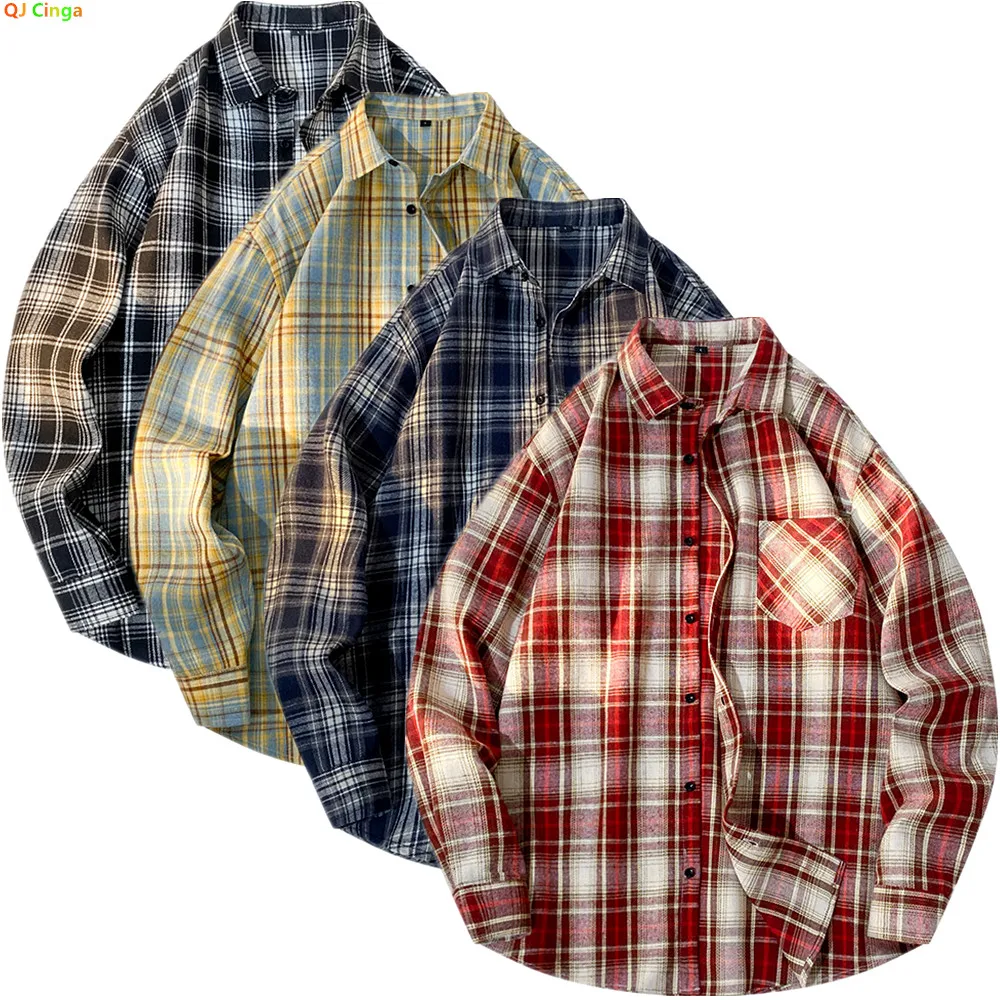 Spring Men's Red Plaid Shirt, Blue Single-Button Collar Long-Sleeve Shirts, New 2026 Arrival.
