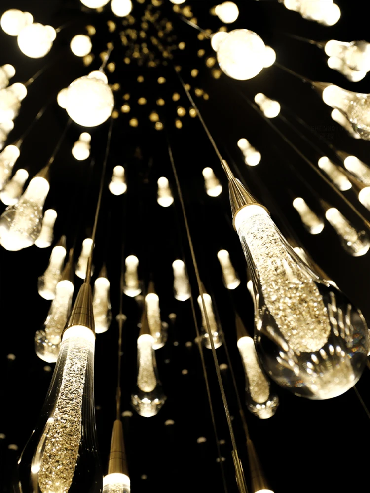 Led Crystal Chandelier Indoor Lighting Living Room Chandelier Crystal Gloss Compound Floor Hanging Lamps Staircase Chandelier