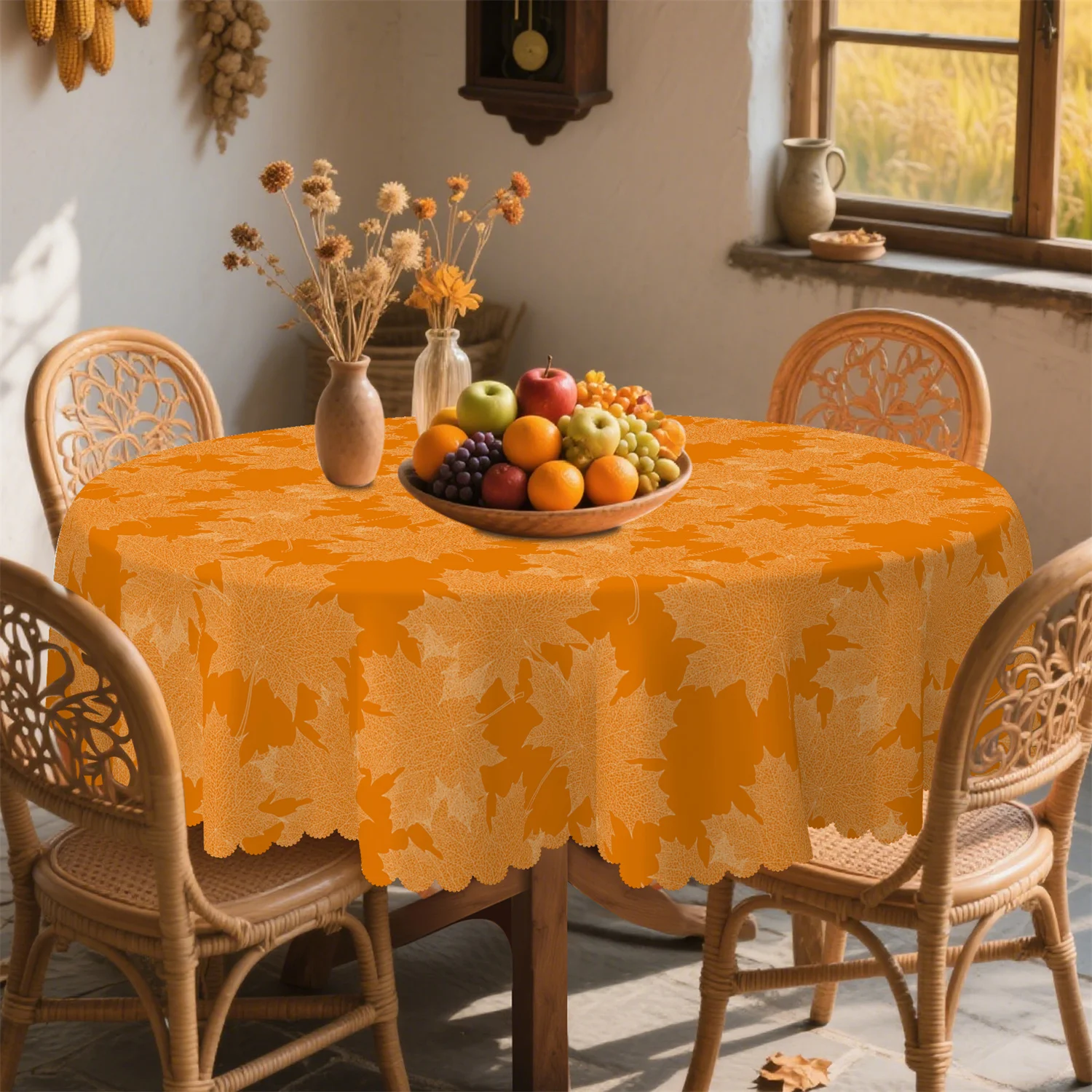 Warm color orange-scented maple leaf pumpkin autumn tablecloth, 1 pack, suitable for Thanksgivingzyc