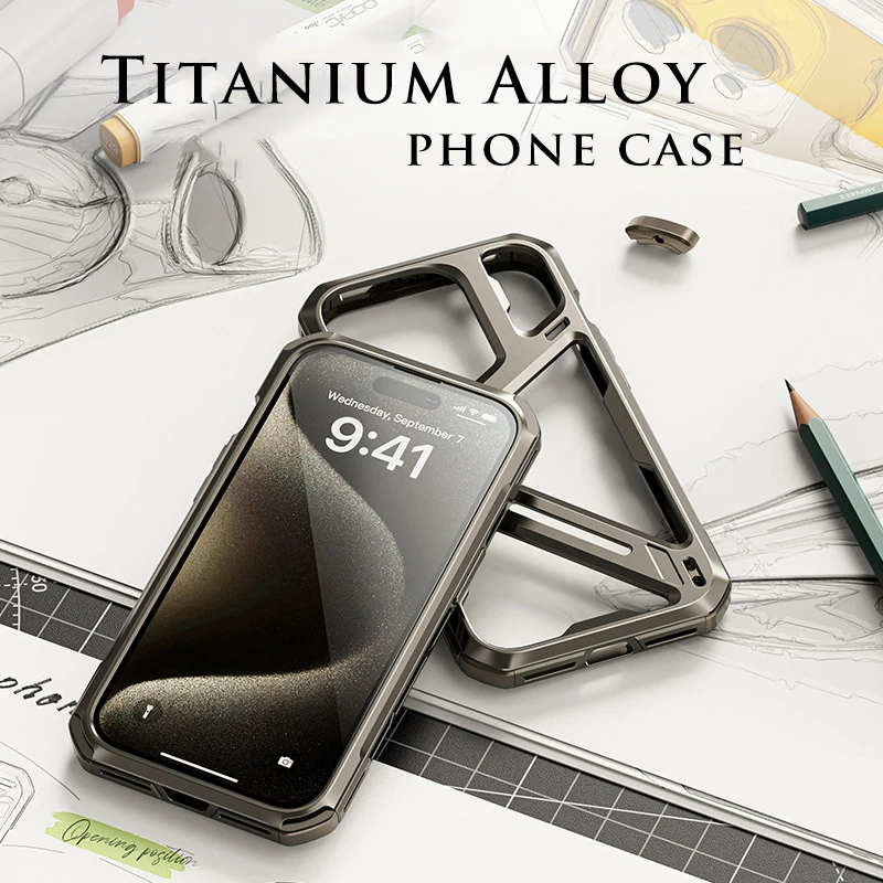 Luxury Titanium Alloy Mechanical Hollow Phone Case For iPhone 14 15 Pro Max Metal Removable Shell Armor Shockproof Cover Funda