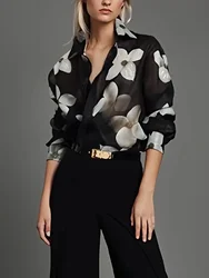 Gymystars Spring Summer Long Sleeves Loose Floral Printed Lapel Blouses 2024 New Casual Button Office Shirts For Urban Lady