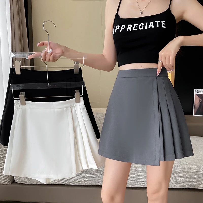 

Pure desire college style pleated skirt belt high waisted anti glare A-line skirt versatile casual mini skirt for women