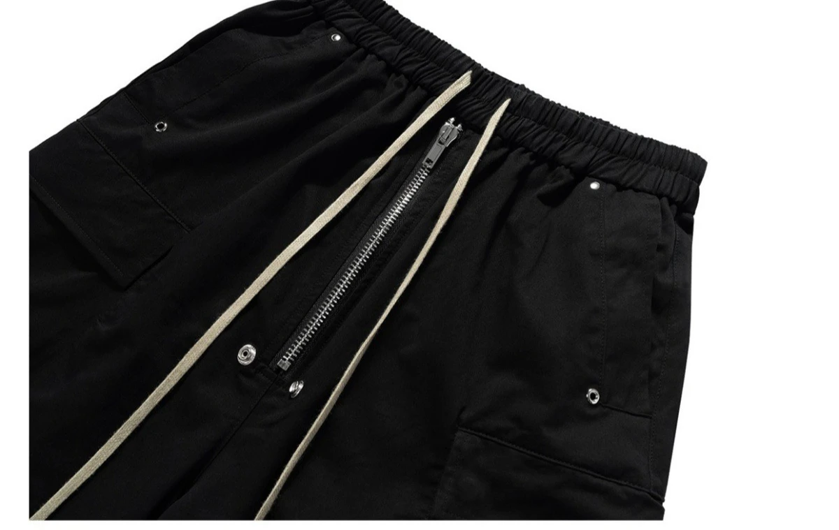 2026 American Gothic Black Hip-Hop Drawstring Multi-Pocket Cargo Shorts Summer Men's Niche Loose Straight Casual Shorts - Image 6