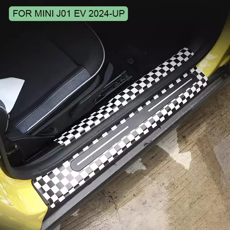 

Для Mini Electric Cooper E SE J01 EV 2024 2025 автомобильный порог кожаная наклейка порог против царапин наклейки аксессуары 4 шт./компл.