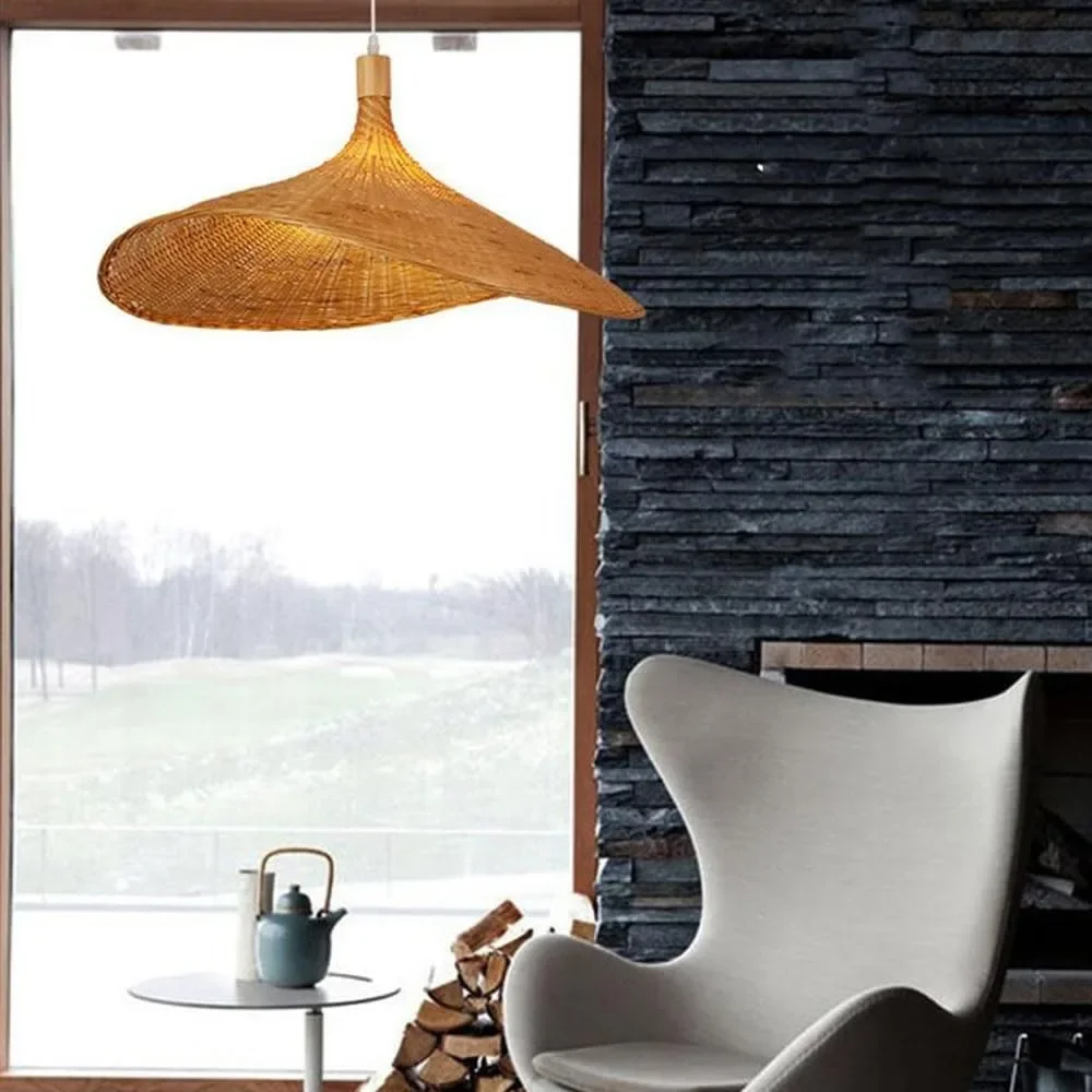 Bamboo Rattan E26/E27 Ceiling Hanging Lamp Straw Hat Chandeliers Chinese Home Decor Pendant Light for Bedroom Dining Living Room