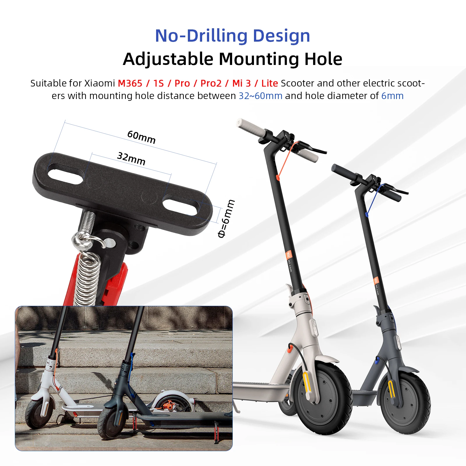 Kickstand atualizado para Xiaomi Scooter, Suporte de estacionamento extensível, Acessórios Xiaomi Scooter, M365, 1S Pro, Pro 2, MI3, V2