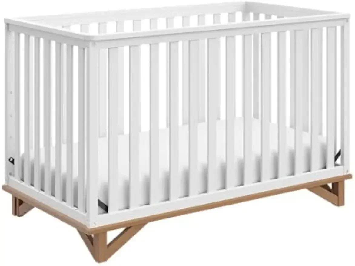 Storkcraft Santa Monica Convertible Crib, White with Vintage Driftwood, Gold Certified, Modern Design, 5 in 1