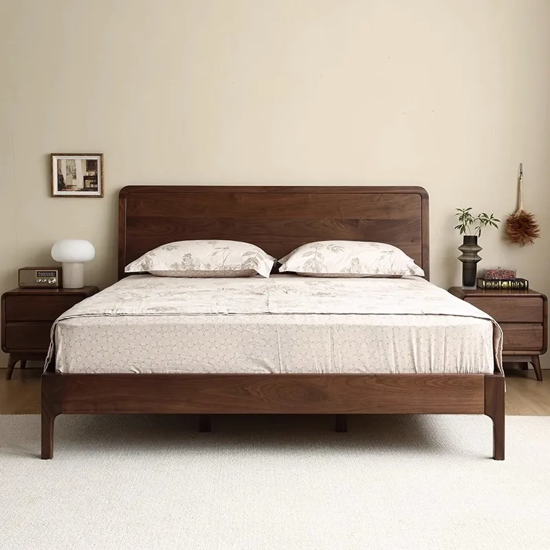 

Black walnut double bed light luxury solid wood bed wedding bed 1.8 meters Nordic modern simple master bedroom furniture