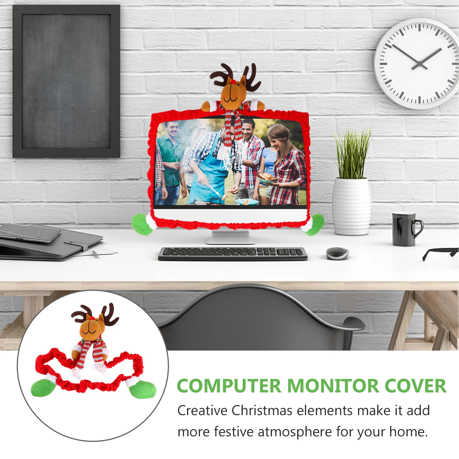 

Elk Computer Dust Cover Christmas Monitor Case For Desktop Display Xmas Supplies Protector Creative Home Office Decoration