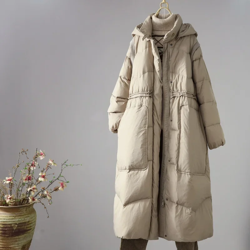 2023 New Winter White Duck Down Women Coat Hooded Loose Long Down Coat High end EuropeanFashiona warmth Women Snow Wear Overcoat