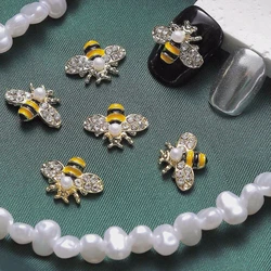 10PCS 3D Luxury Alloy Honeybee Nail Art Charms Pearl Rhinestone Wasp Bee Accessories For Nails Decoration Manicure Supplies Tool
