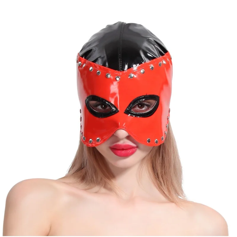 Sexy Bright Leather Fetish Cat Mask Hood for Women Cosplay Flirting Costumes Nightclub Party Face Mask Games Exotic Accessories