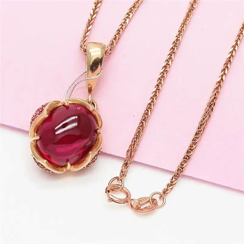 

Designer Classic Fashion Inlaid Red Gem Necklace Pendant Plated 14K Rose Gold New in Engagement Wedding Jewelry