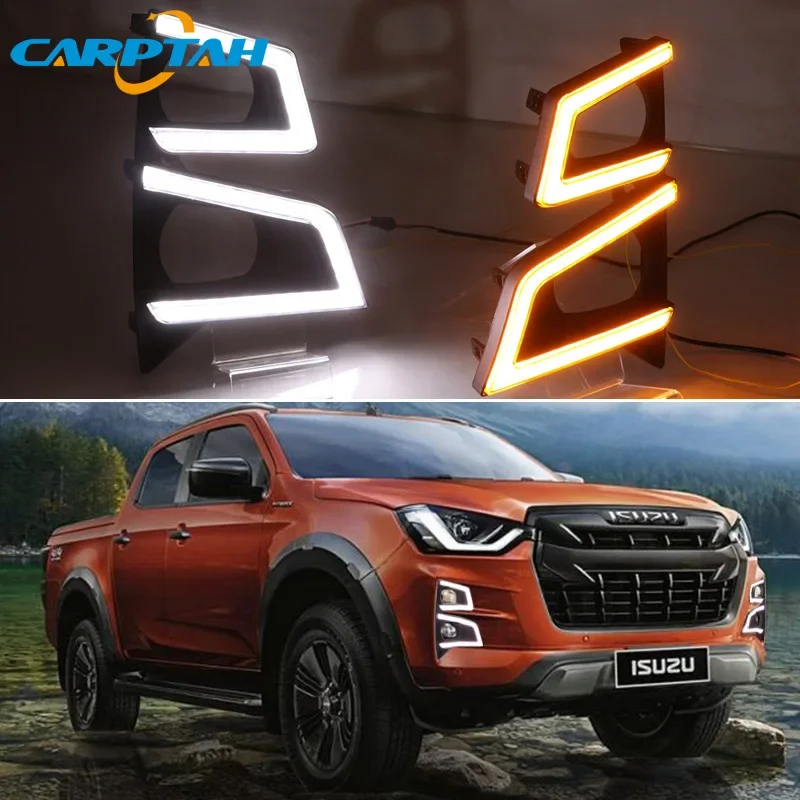 Car LED DRL Daylights For ISUZU D-Max DMAX Pickup 2020 Yellow Turn Signal Daytime Running Headlamps Auto Driving Lamp Foglamps