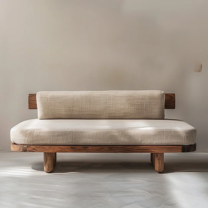 

Retro wabi-sandy wind solid wood sofa B & B living room modern simple log sofa removable and washable double triple