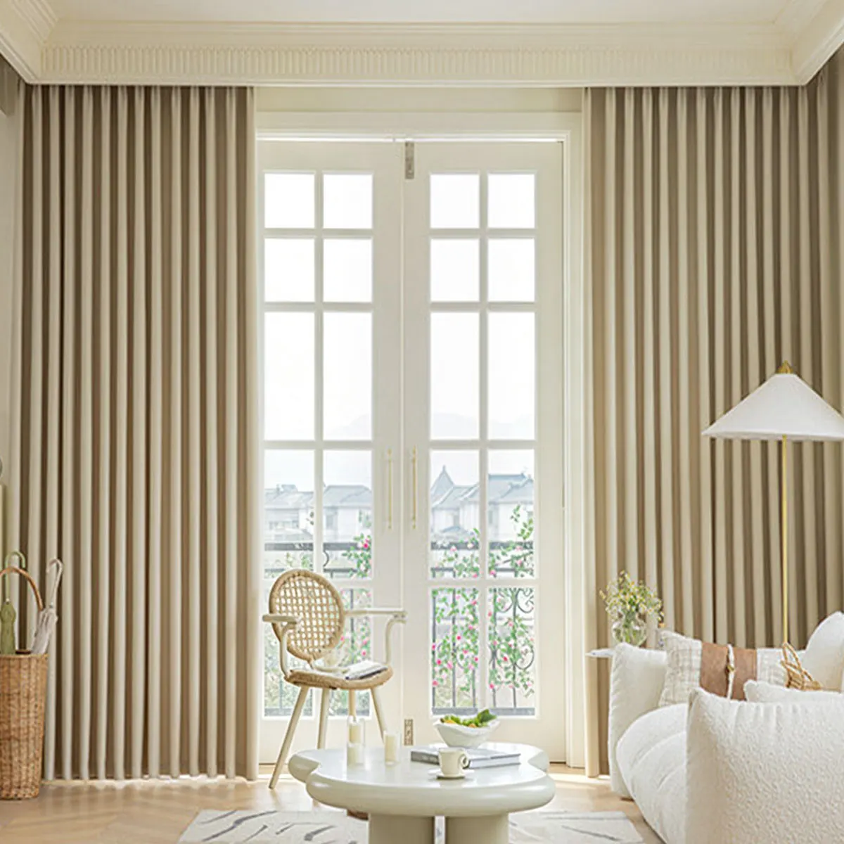 2 Pieces Vertical Texture Curtains, Cream Minimalist Style, Thick Light Blocking, for Living Room Bedroom Home Decoration