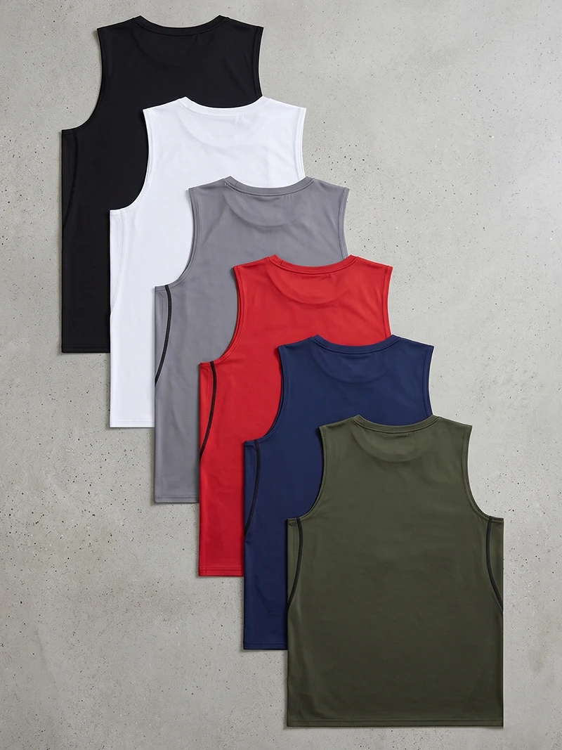6-Pack Set Men's Sleeveless Compression Shirt Gym Workout Running Sporty Tank Tops Summer Athletic Vest Undershirt Base Layer