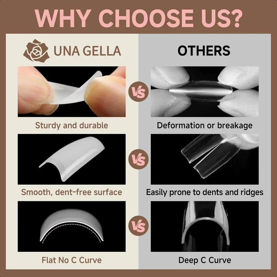 ปลายเล็บอะคริลิคสีขาวแบบครึ่งเล็บปลอม สไตล์ฝรั่งเศส ทรงเหลี่ยม ปลายเล็บเจล 504 ชิ้น เล็บปลอมแบบไม่มีโค้ง C สำหรับ DIY