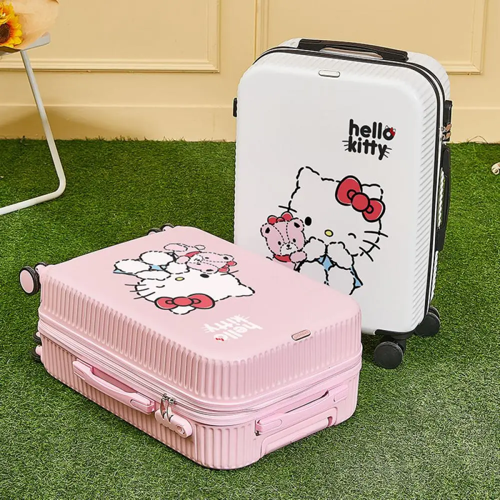 Hello Kitty 20-22-24Inch Student Travel Trunk Trolley Case Suitcase Sanrios Anime Mute Universal Wheel Travel Boarding Aircraft