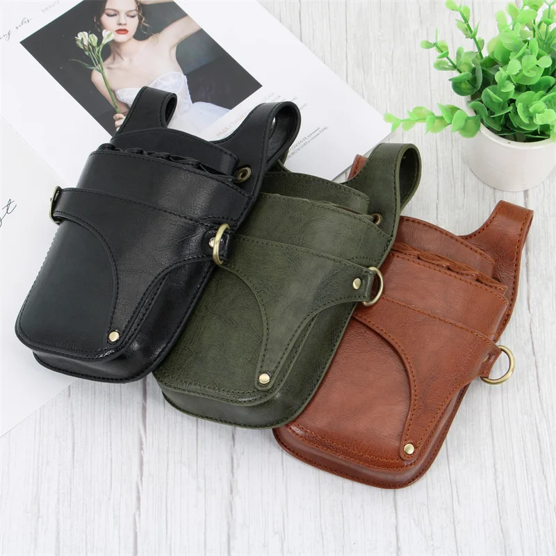 Multifunction Cowhide Hair Scissor Bag Clips Bag Hairdressing Barber Scissor Holster Pouch Holder Case with Belt Pet Scissor Bag