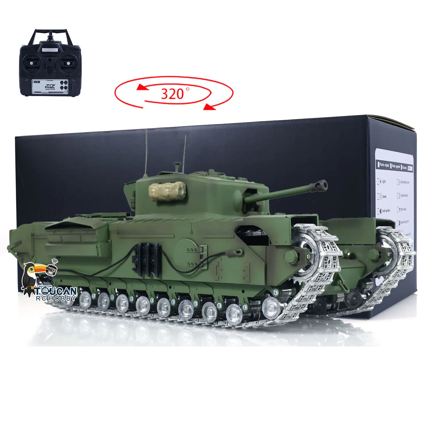 Gifts TD Ready to Run 1/16 RTR Military RC Tank Churchill Mk.VII Metal Tracks Rock Arm Radio Control Panzer Vehicle TH23782