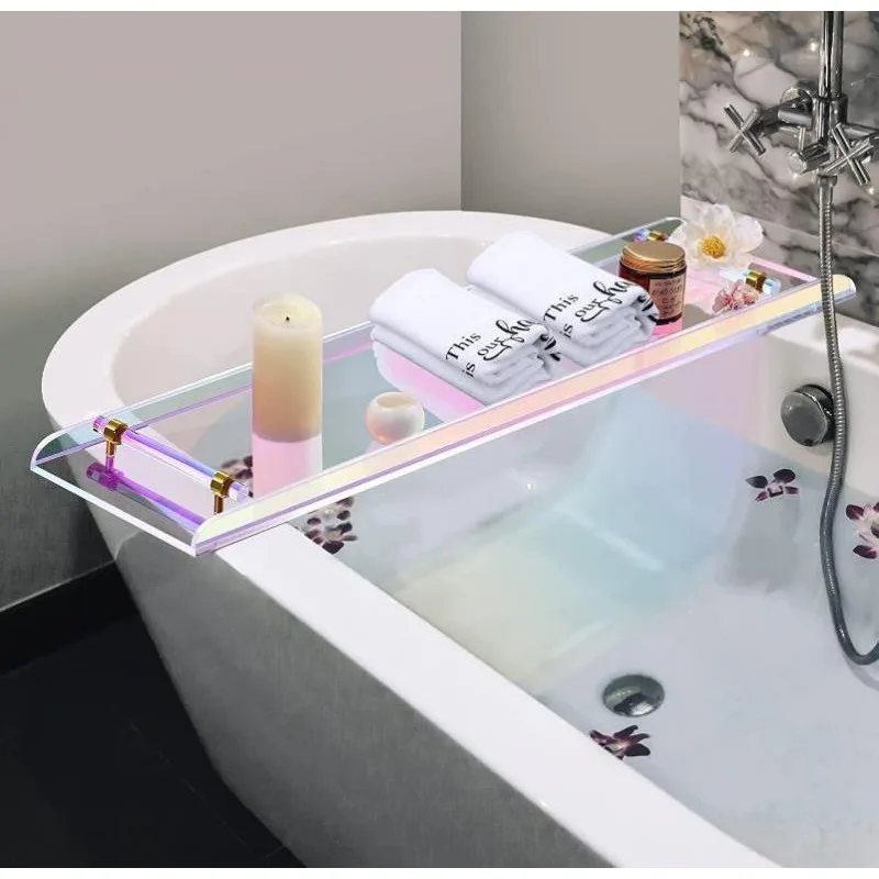 Luxury Bathtub Tray Acrylic Colorful Bathroom Shelf Shower Bath Transparent Tub Rack Towel Holder Storage Accessories