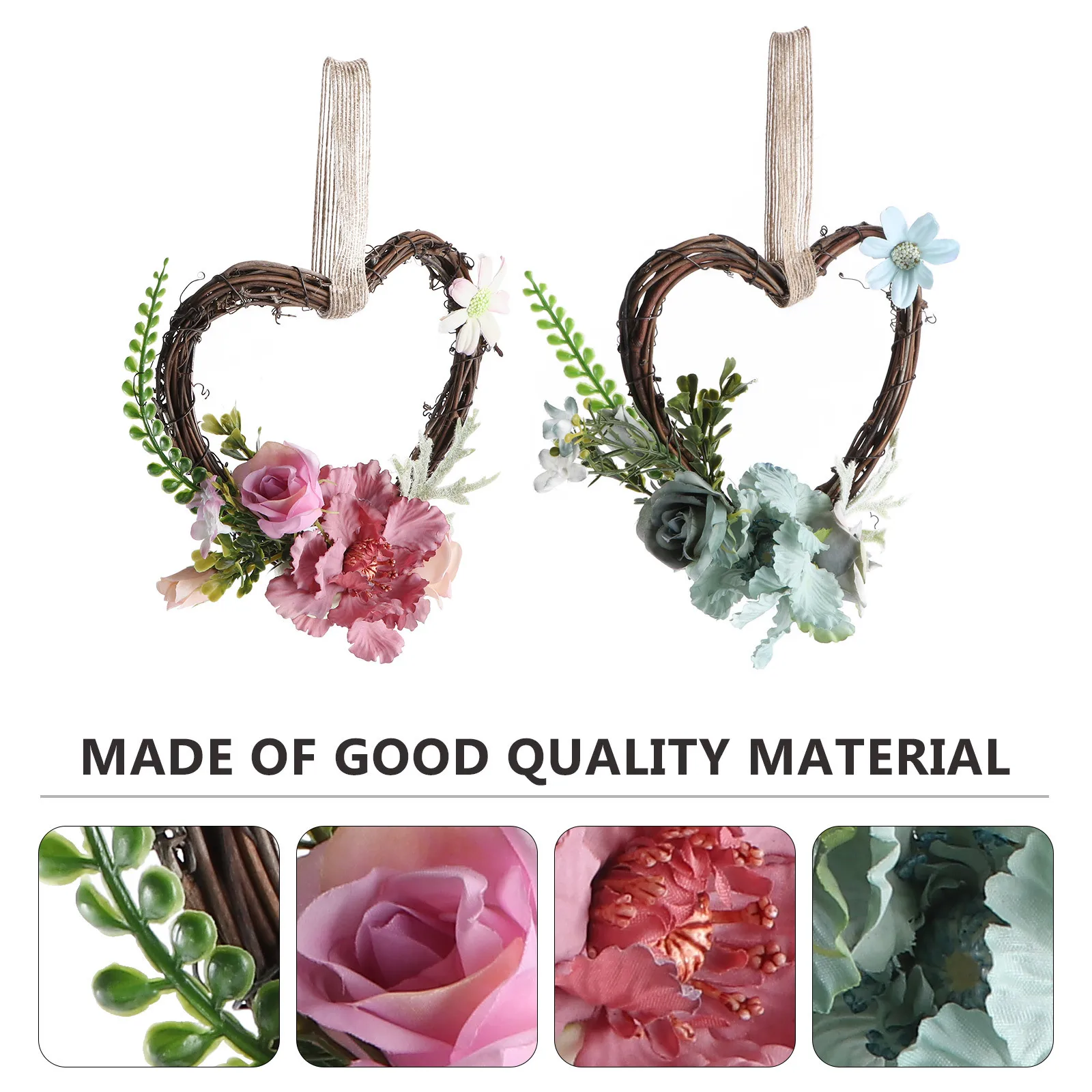 

2Pcs Artificial Flower Heart Garland Rattan Wedding Door Hanging Wall Art Decoration Car Chair Back Ornament Wall Art Hanging