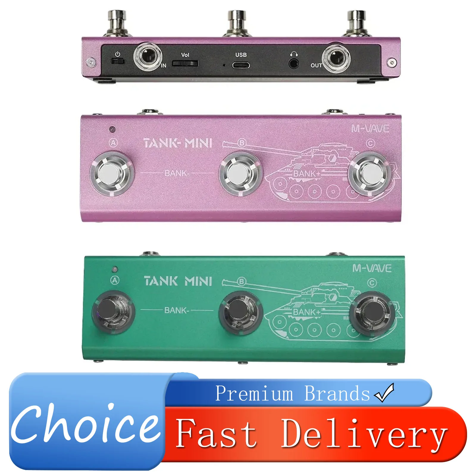 

M-VAVE Tank MINI Гитарная мультигитарная педаль эффектов Поддержка ИК-записи и OTG Встроенный кабиновый усилитель Mod FX Реверберация и эффекты задержки