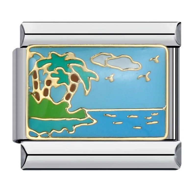 อิตาเลี่ยน Charm สร้อยข้อมือสแตนเลส 9 มม.โมดูล Splicing สดและหวานทิวทัศน์ประภาคาร Beach เครื่องประดับ DIY สําหรับผู้หญิง