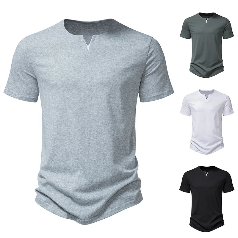 

Summer New Men's V-neck Short Sleeved T-shirt Casual Fashion Basic Short Sleeved Lightweight Cotton T-shirt