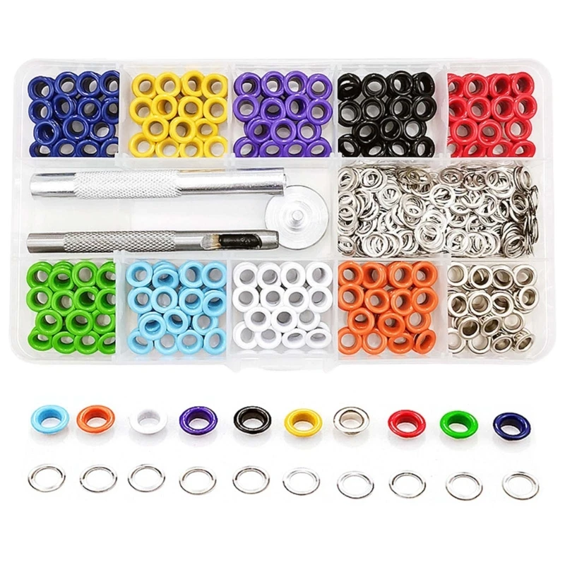 Kit occhielli in metallo, set punzonatrice per occhielli, occhielli in metallo, pelle, vestiti, riparazione tende, 5 mm, 10 colori, 400 pezzi