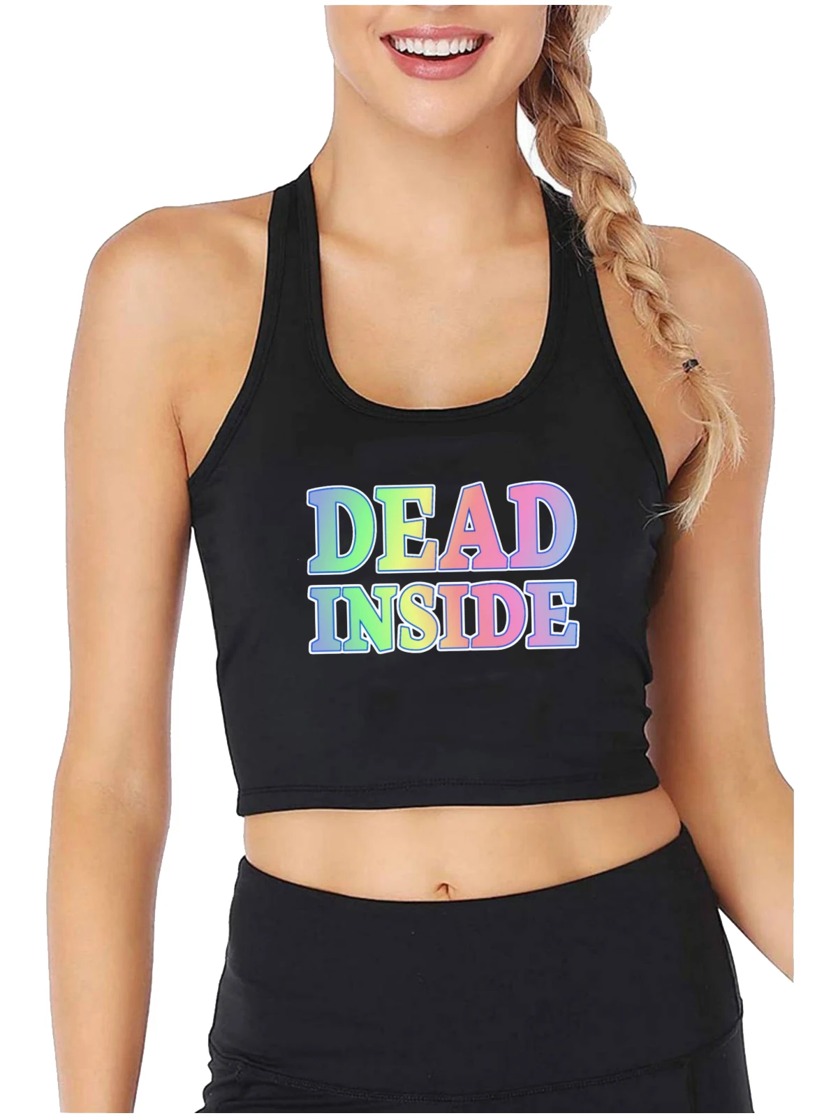 

Dead Inside Design Sexy Slim Fit Crop Top Girl's Sad Emo Pastel Goth Halloween Tank Tops Humor Funny Casual Sports Camisole