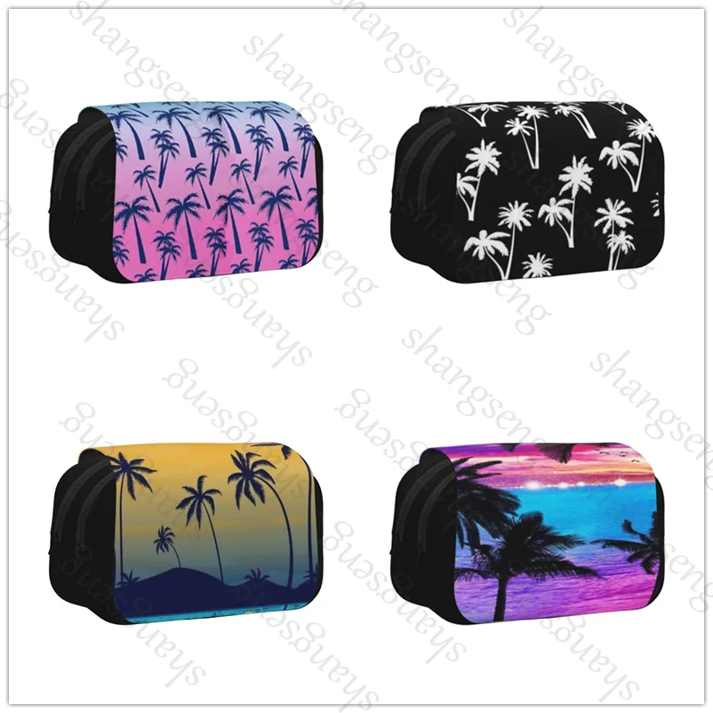 

Coconut Tree Double Layer Flip Pencil Bag School Supplies Children's Pencil Box Storage Cosmetic Bag Gift