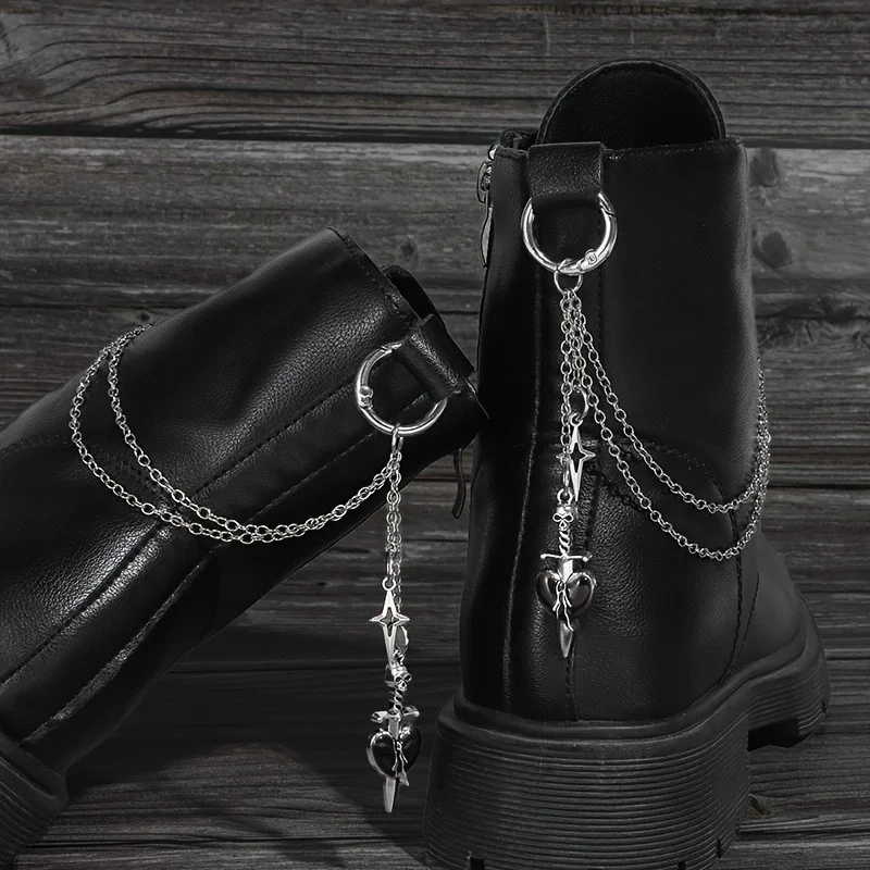 2Pcs Gothic Swordheart Star Multi layer Shoe Chain, Metal Removable Shoe Accessories, Suitable for All Types of Boots