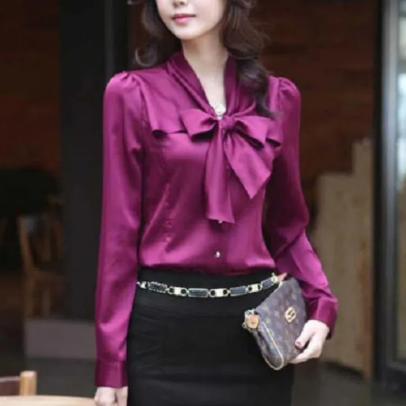 

Женская одежда, однотонный шифоновый пуловер с воротником-шарфом и пуговицами, повседневная официальная рубашка, удобные весенне-осенние топы