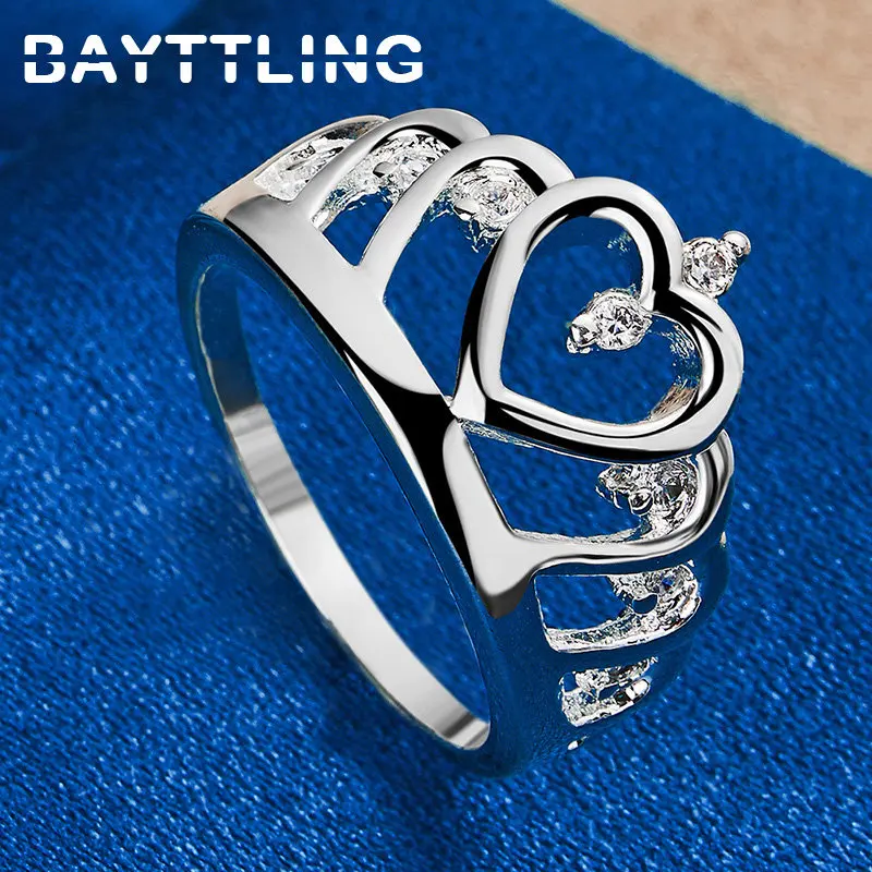 925 Sterling Silver Women's Ring 7/8/9/10# Crown Heart Zircon Ring For Girlfriend Temperament Gift Jewelry Party Accessories