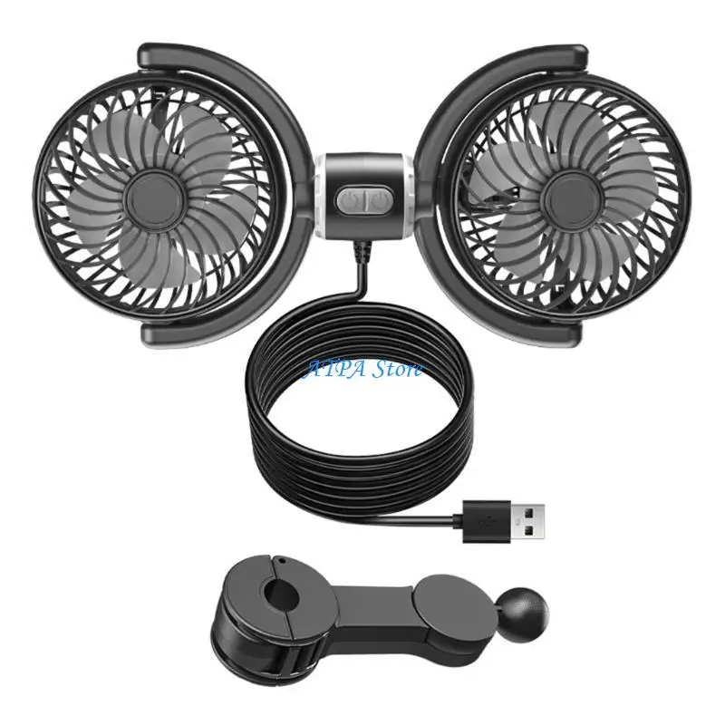 

U13C Quiet Double Head Car Fan with Adjustable Speed & Direction for Cooling Comfort