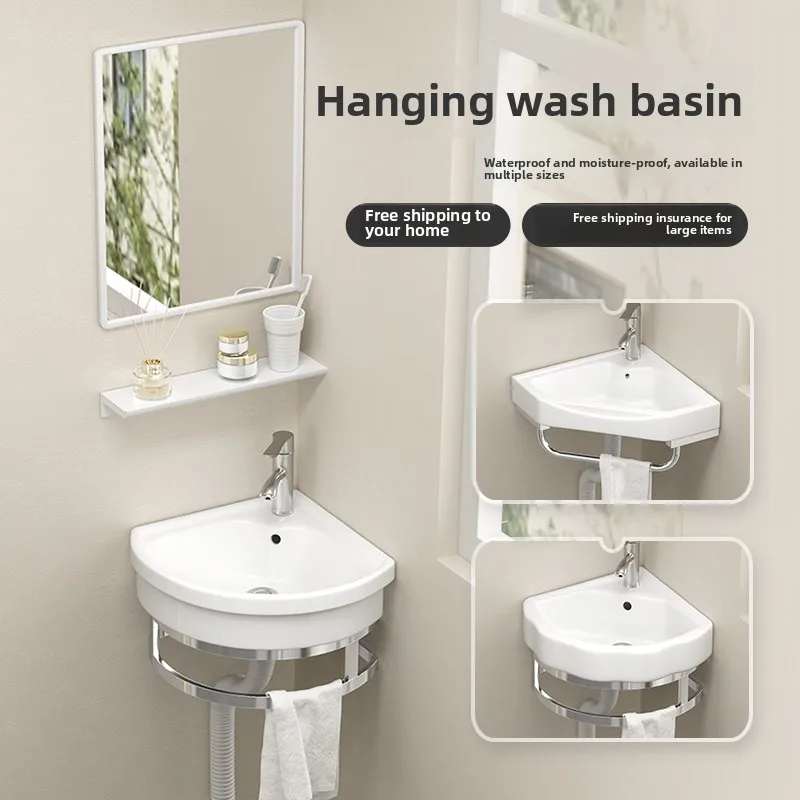 

Ceramic triangular wash basin corner small apartment bathroom basin wall-mounted washbasin corner ceramic basin fan