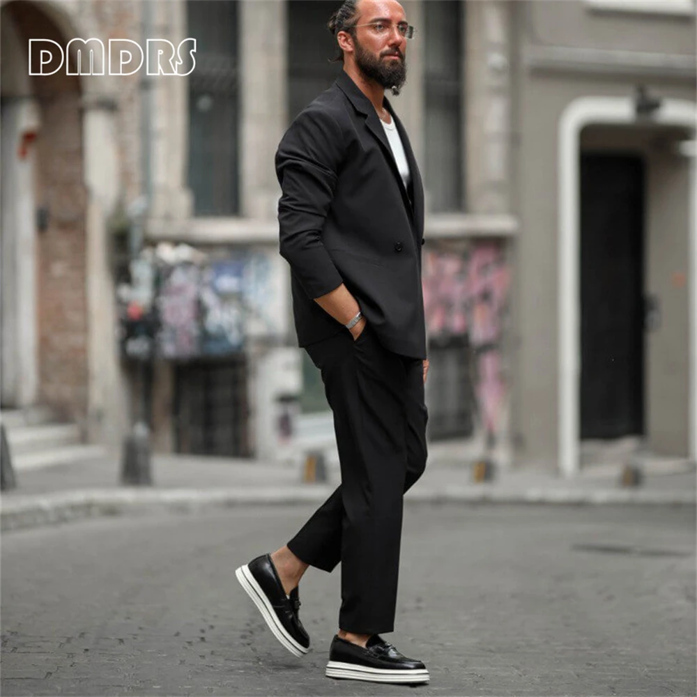 Versatile Black Casual Suit Set for Men, XS-5XL Sport Jacket Pants Set, One Button Blazer Trousers Plus Size Customized Suits