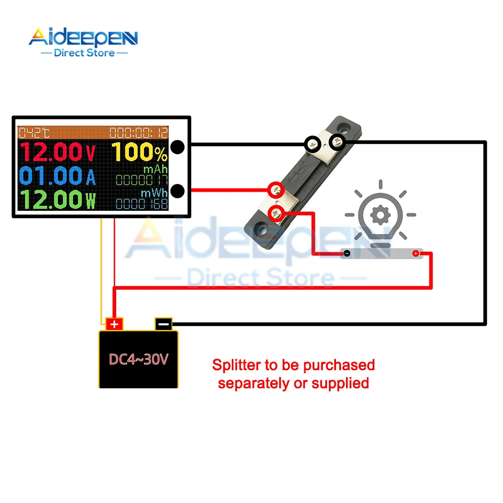 DC 4-30V 100A Digital Power Energy Voltmeter Ammeter Voltage Wattmeter Kwh temperature Meter Electric Energy Frequency Meter