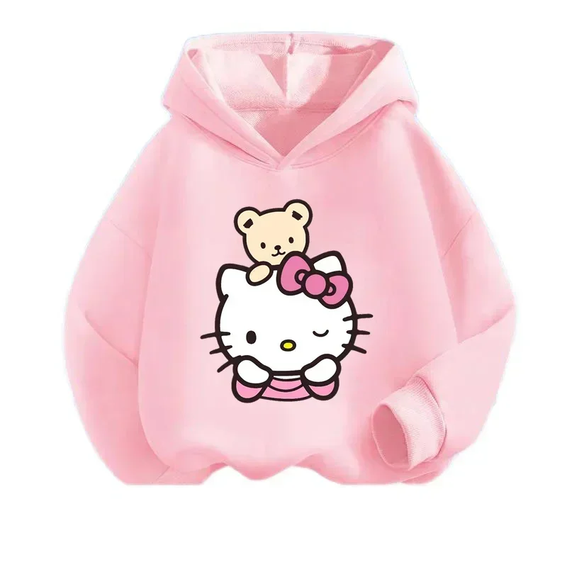 Simpatici vestiti per bambini Hello Kitty per l'autunno e l'inverno all'aperto Moda di strada Pullover caldi Vestiti per ragazzi e ragazze Felpe con cappuccio calde