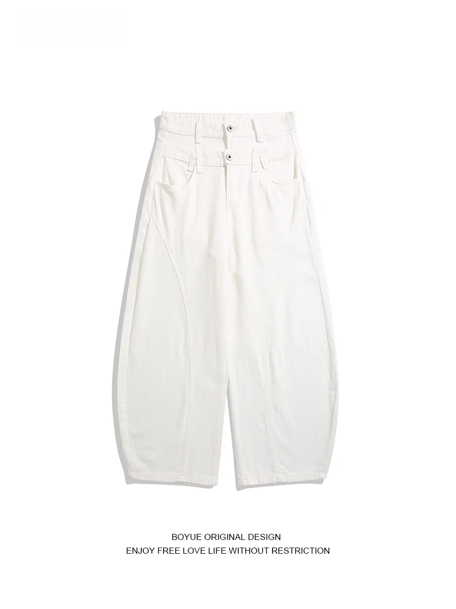 

Boyue American Sle High-End Feeling Wide Leg Jeans Men Women Match Double Waist Design Trendy Long Pants Cotton Casual