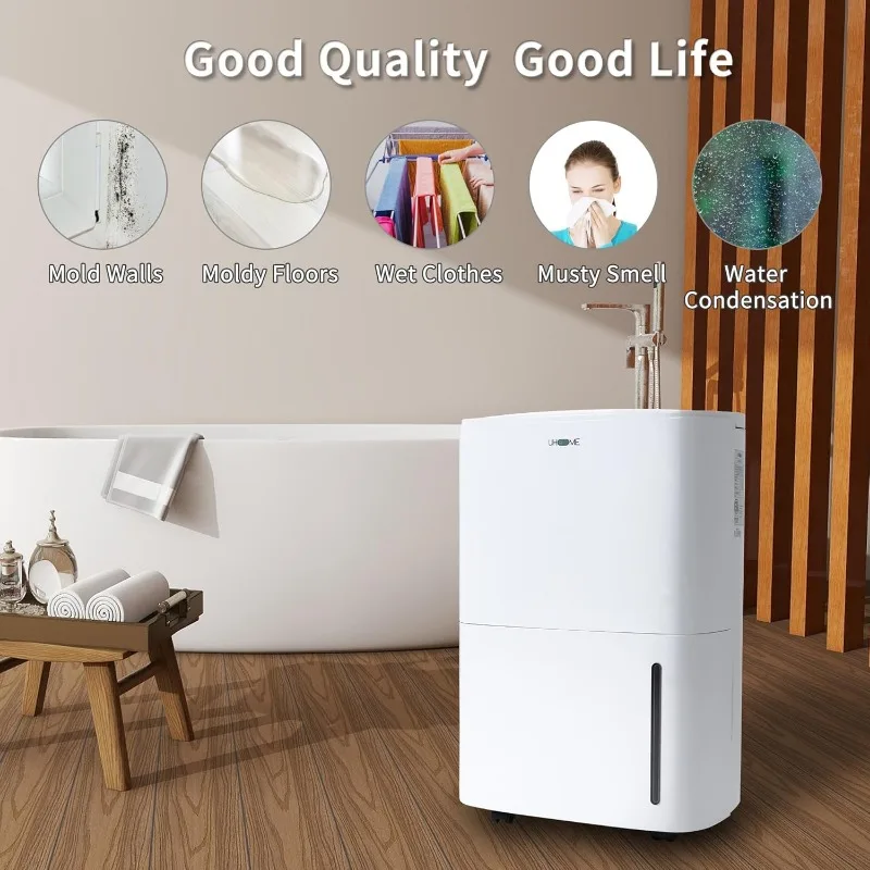 مزيل الرطوبة Uhome 150 Pints مع مضخة - 7000 مربع. مزيل الرطوبة الهادئ للمنزل والطابق السفلي الكبير والتخزين والغرف الكبيرة