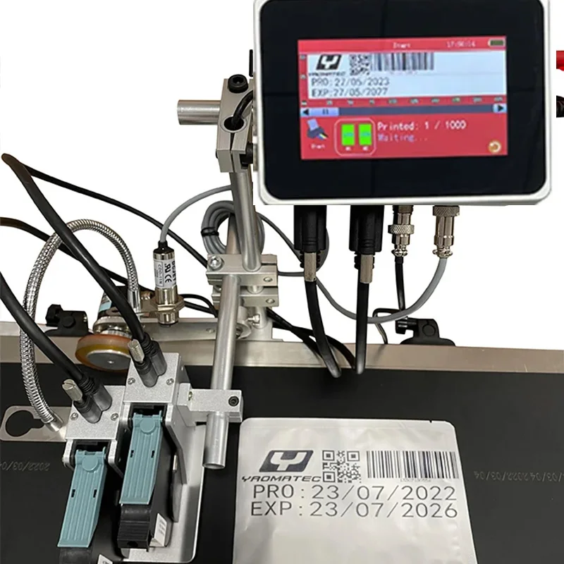 2 heads QR Bar batch code variable date variable number logo expiry date label  online TIJ printer online inkjet printer