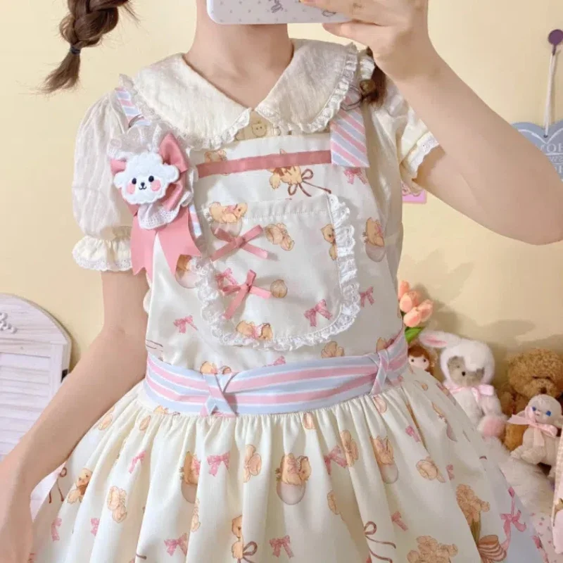 Lolita Summer Original Innovative Doll Collar Cute Lolita Sweet Puff Sleeve Short Sleeve Shirt Versatile Women