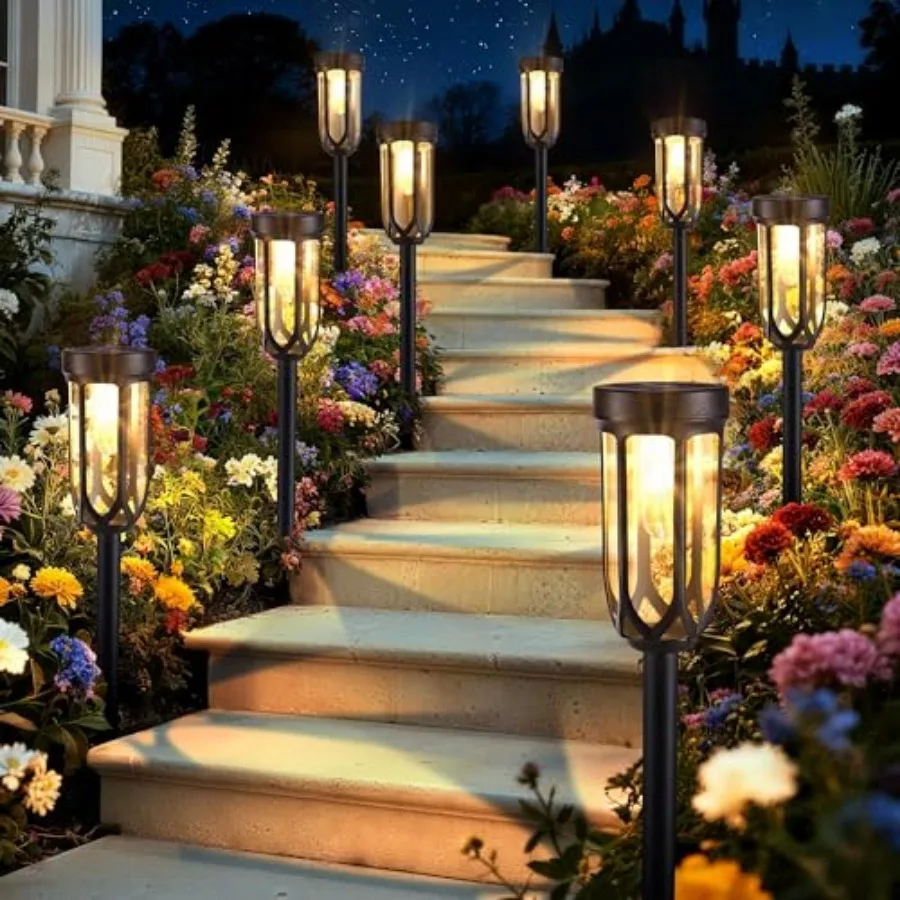 

Солнечные садовые светильники - набор из 8 штук, водонепроницаемые, яркие светодиодные солнечные фонари для патио, ландшафта, газона, двора, дорожек